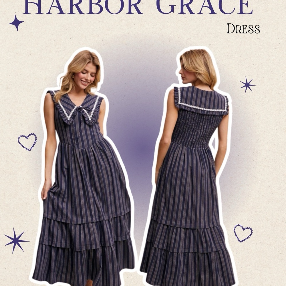 Listicle Navy and Black Striped Maxi Dress